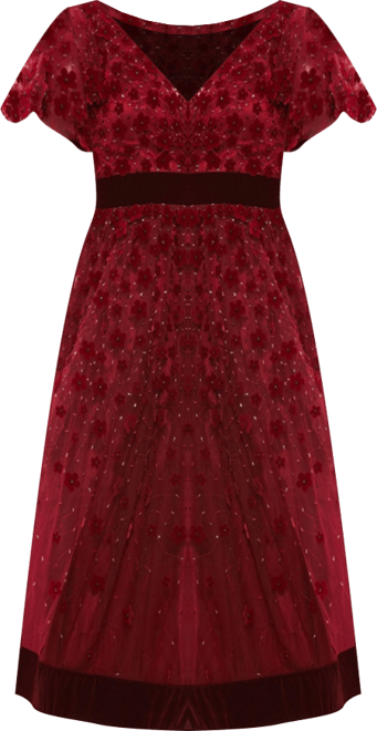 Women's Embellished Butterfly Sleeve Velvet Hem Midi Dress