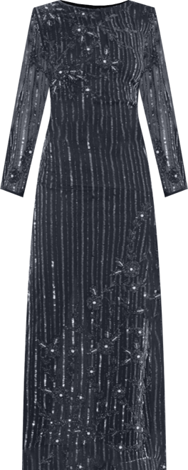 Women's Embellished High Neck Illusion Long Sleeve Gown