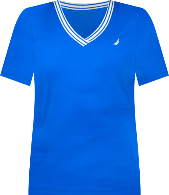 Jeans Women's Solid Stripe-Trim V-Neck