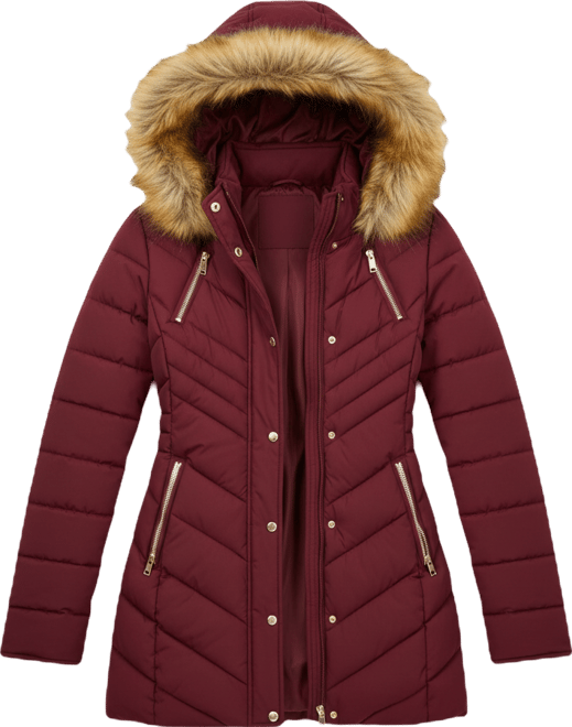 Juniors' Faux-Fur Hooded Puffer Coat