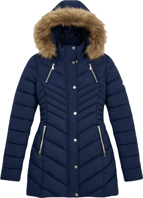 Juniors' Faux-Fur Hooded Puffer Coat