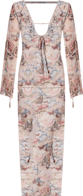 Women's Long Sleeve Ruffle Neck Maxi Dress