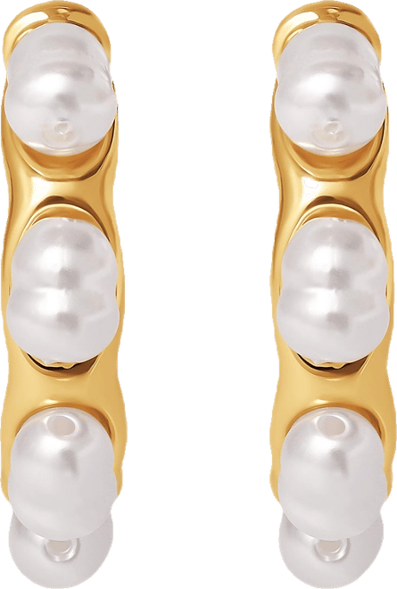 Faux Pearl Accent Hoop Earrings