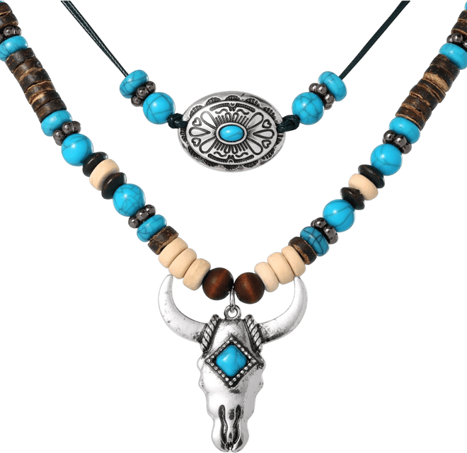 Beaded Layered Necklace in Turquoise and Amber Hues