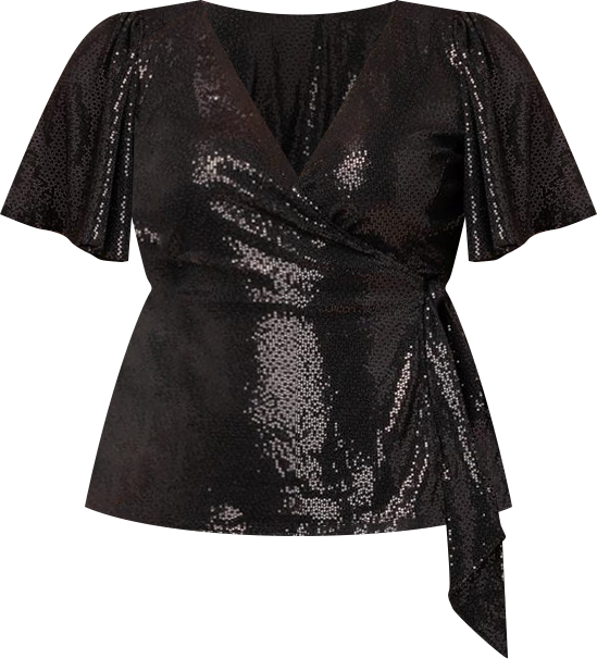 Women's Plus Size Shimmering Sequin Wrap Top