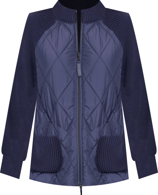 Women's Quilted Mixed Media Zip Front Cardigan