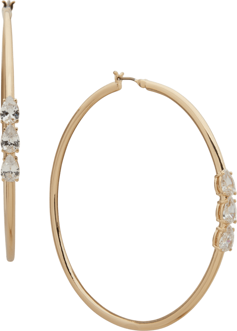 Gold-Tone Large Cubic Zirconia Hoop Earrings, 2.36"