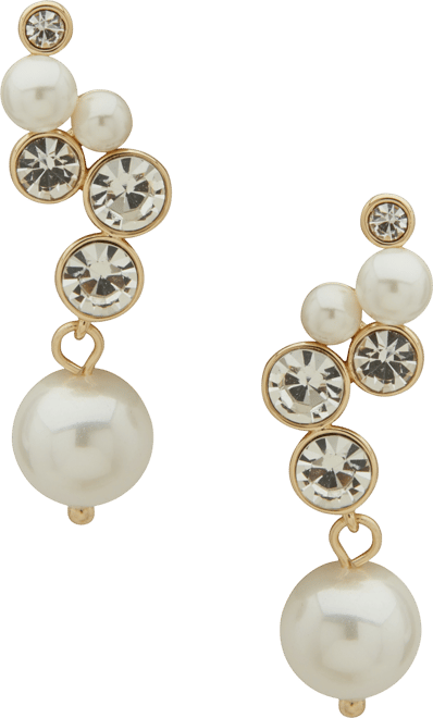 Gold-Tone Crystal & Imitation Pearl Climber Earrings