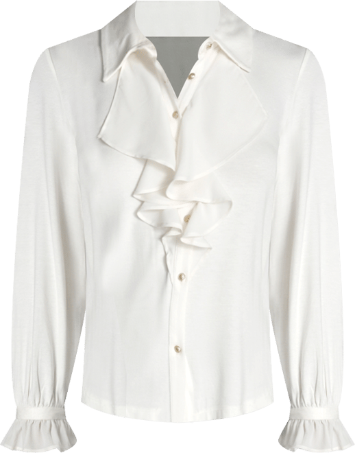 Women's Button Down Ruffle Front Blouse