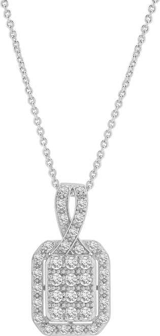 Diamond Octagon Halo Cluster 18" Pendant Necklace (1/3 ct. t.w.) in Sterling Silver,  Exclusive