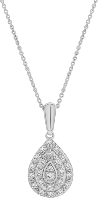 Diamond Teardrop Cluster 18" Pendant Necklace (1/4 ct. t.w.) in Sterling Silver,  Exclusive