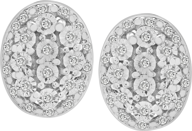 Diamond Oval Halo Cluster Earrings (1/10 ct. t.w.) in Sterling Silver,  Exclusive