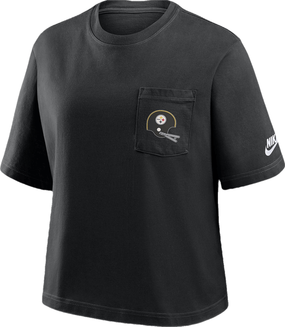 Women's Black Pittsburgh Steelers Rewind Pocket Boxy T-Shirt