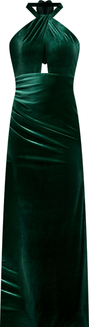 Women's Twist Neck Open Front Velvet Draped Gown