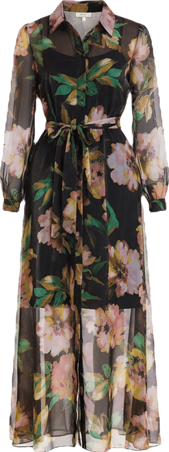 julia jordan long sleeve organza shirt dress Julia Jordan Women's Long Sleeve Floral Print Organza Shirt Gown