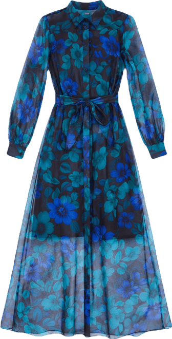 julia jordan long sleeve organza shirt dress Julia Jordan Women's Floral-Print Maxi Shirtdress - Blue Multi