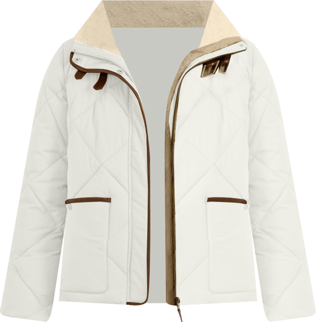 Women's Faux-Fur-Collar Diamond Quilted Jacket