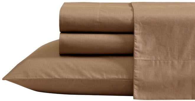 Solid Cotton Percale 4-Piece Sheet Set, Queen