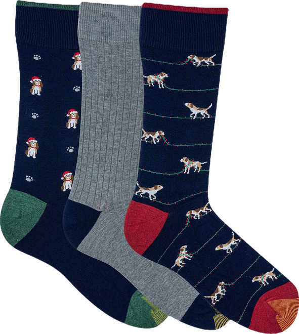 Men's 3-Pack Holiday Hound Reinforced Toe Crew Socks