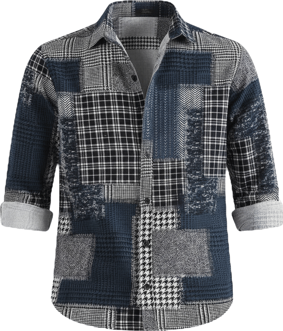 Men's Navy Blue Herringbone Block Shirt