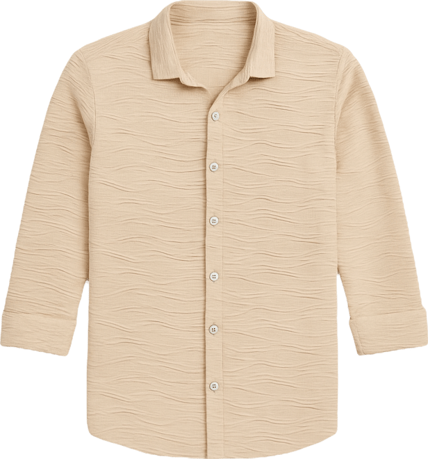 Men's Saltbox Beige Self-Design Wave Shirt