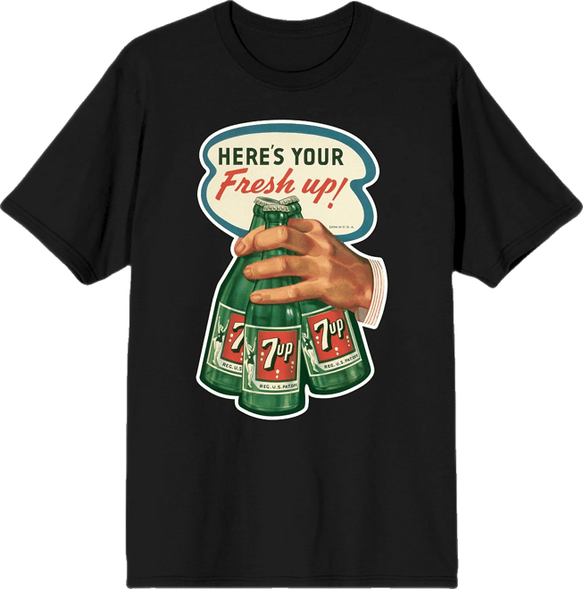 Men's Here's your Fresh Up! Hand with 3 Bottle og Green Softdrinks Black Short Sleeve Adult T-Shirt