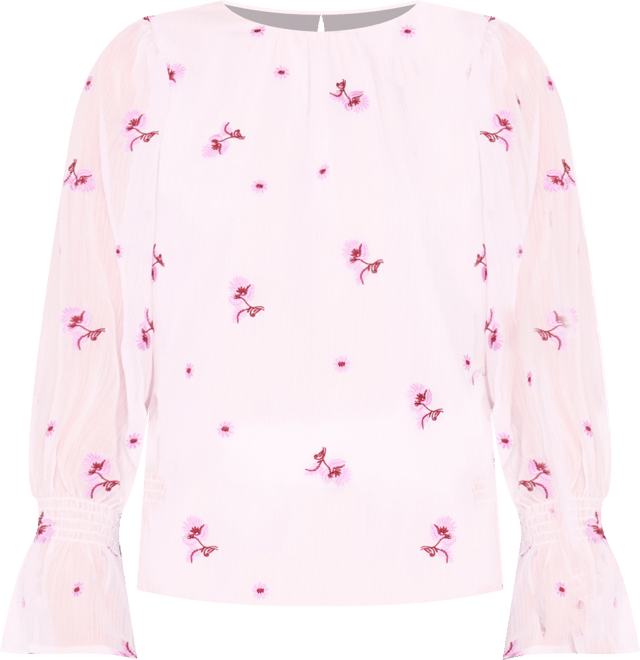 Women's Long Sleeve Embroidered Smocked Cuff Top