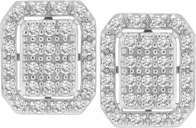 Diamond Octagon Halo Cluster Earrings (1/3 ct. t.w.) in Sterling Silver,  Exclusive