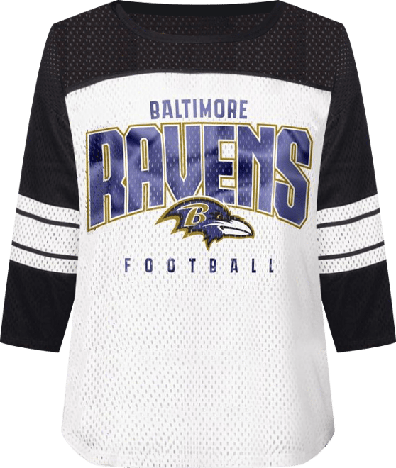 Women's Black Baltimore Ravens First Team 3/4-Sleeve Mesh T-Shirt