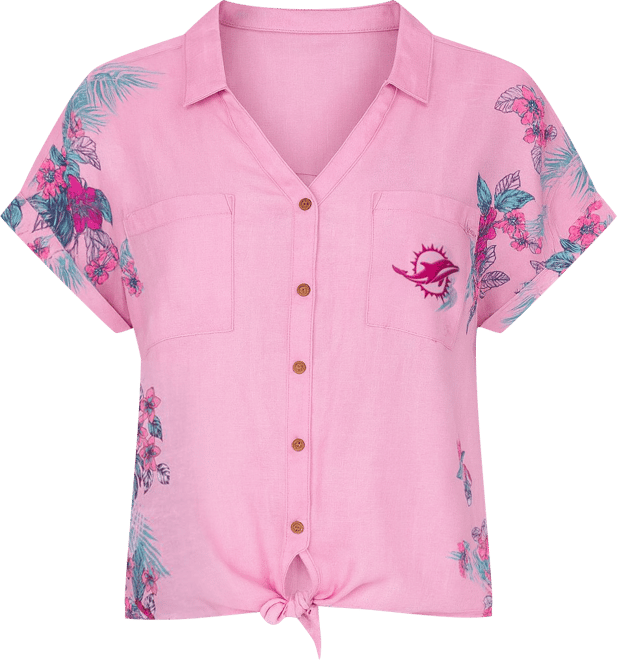 Women's Pink Miami Dolphins Stadium Tie-Front Button-Up Shirt