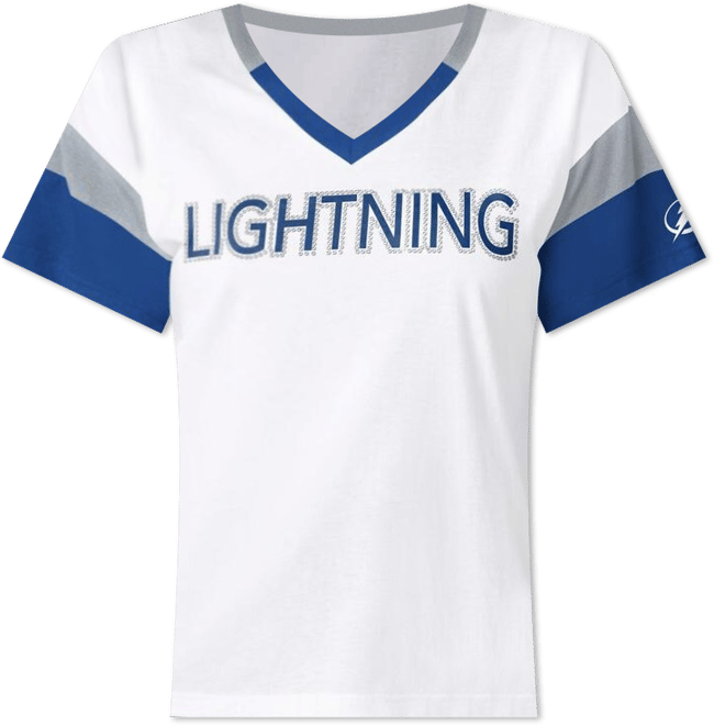 Women's White Tampa Bay Lightning Rink Oversized Rhinestone V-Neck T-Shirt