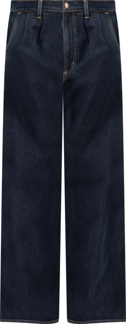 Women's High Rise Pleated Denim Trouser Leg Jeans