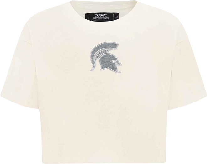Women's&nbsp;Cream Michigan State Spartans Reverse French Terry Boxy Cropped T-Shirt