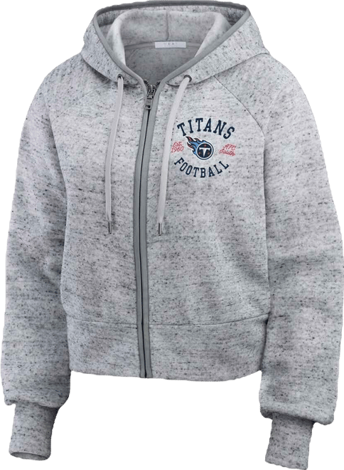 Women's Heather Gray Tennessee Titans Speckled Fleece Cropped Full-Zip Hoodie