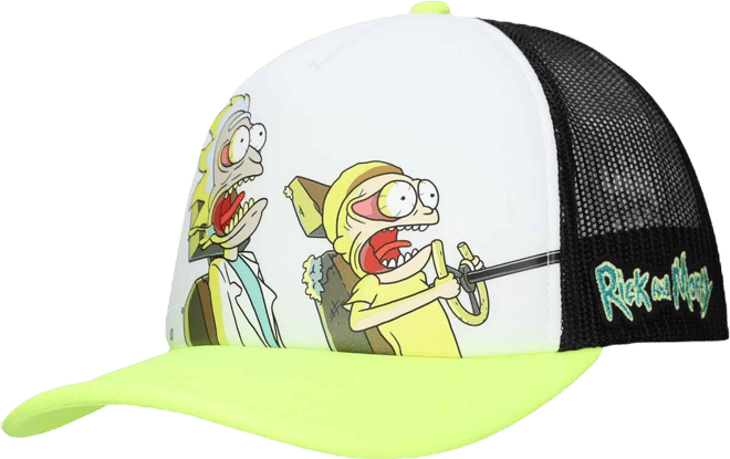 Men's and Women's White/Neon Green Rick and Morty Graphic Foam Trucker Adjustable Hat