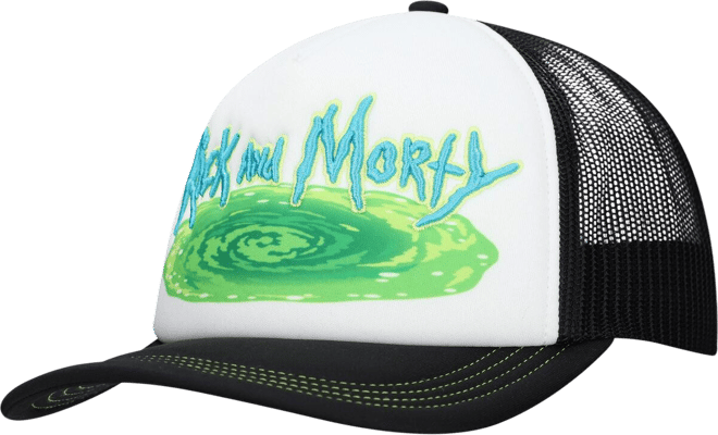 Men's and Women's White/Black Rick and Morty Graphic Foam Trucker Adjustable Hat