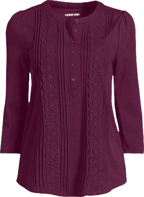 Women's Plus Size 3/4 Sleeve Lightweight Jersey Embellished Top