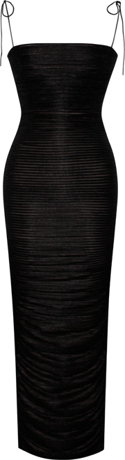 Women The Glint Black Ruched Chiffon Long Maxi Dress