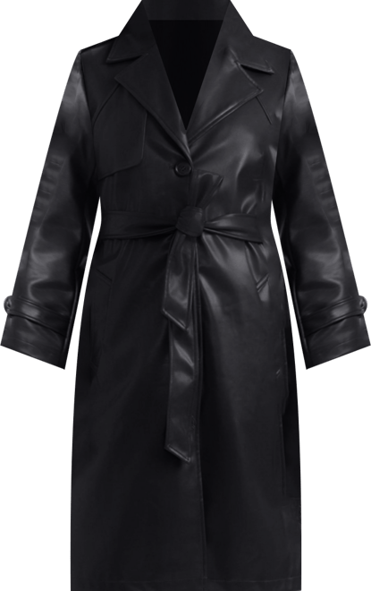 Women's Single Breasted Pu Trench Coat
