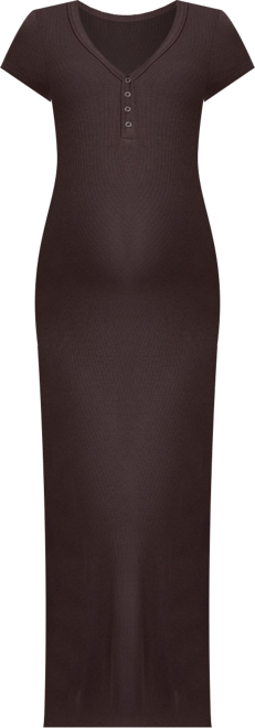 Women's Short Sleeve Henley Bodycon Maxi Dress