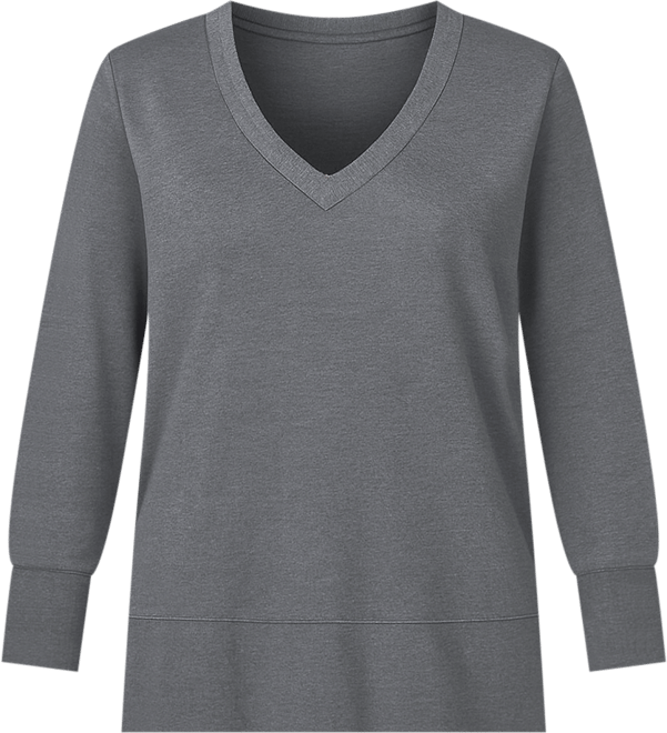 June + Vie Women's Plus Size V-Neck French Terry Sweatshirt