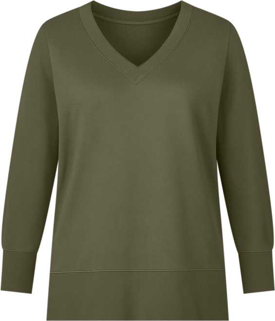 June + Vie Women's Plus Size V-Neck French Terry Sweatshirt