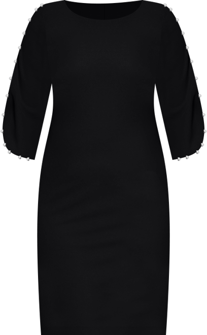 Petite 3/4 Cultivated Pearl-Detail Petal Sleeve Dress