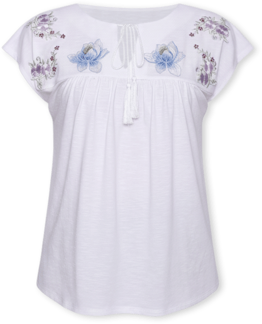 Petite Embroidered Yoke Extended Sleeve Top