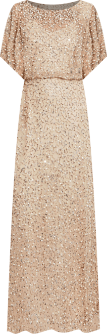 Women's Short Sleeve Beaded Blouson A-line Gown