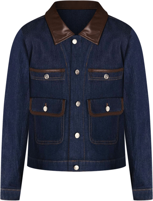 geeks LEATHER COLLER DENIM JACKET Denim jacket with faux-leather