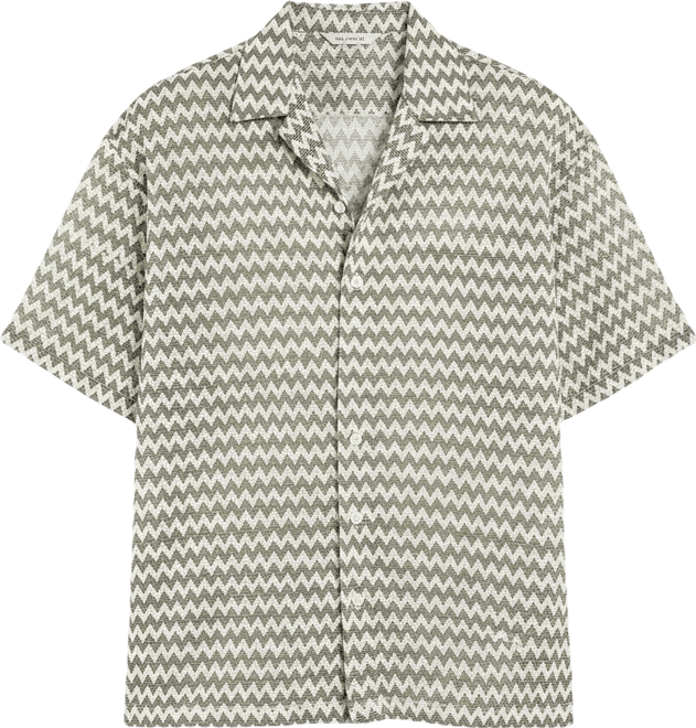 Men's Olive Green & Powder White Chevron-Striped Oversized Shirt