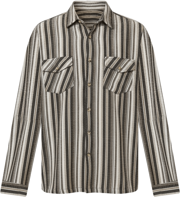 Men's Taupe Brown & Sepia Brown Multitrack Striped Oversized Shirt