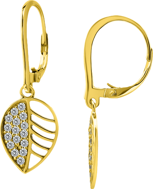 Cubic Zirconia Leaf Drop Earrings in 18k Gold-Plated Sterling Silver, Macy's Exclusive