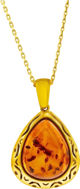 Sterling Silver, Triangle Amber, Designed Outline Pendant